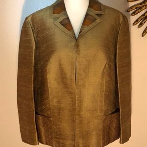 Vintage Custom Hand Made Gold Satin Dinner Jacket with Satin Plaid lining.